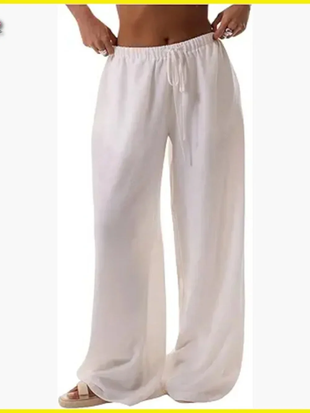 Linen Wide Leg Palazzo Pants Beach Coverup Loose Fit Summer Vacation Outfit